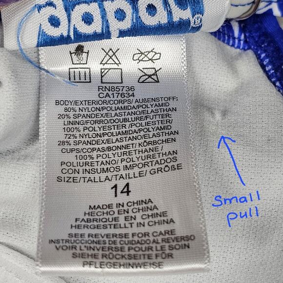 Gabar One Piece Swimsuit Royal Blue & Floral, V Neck with Ruffle Women's Size 14 - Picture 12 of 12